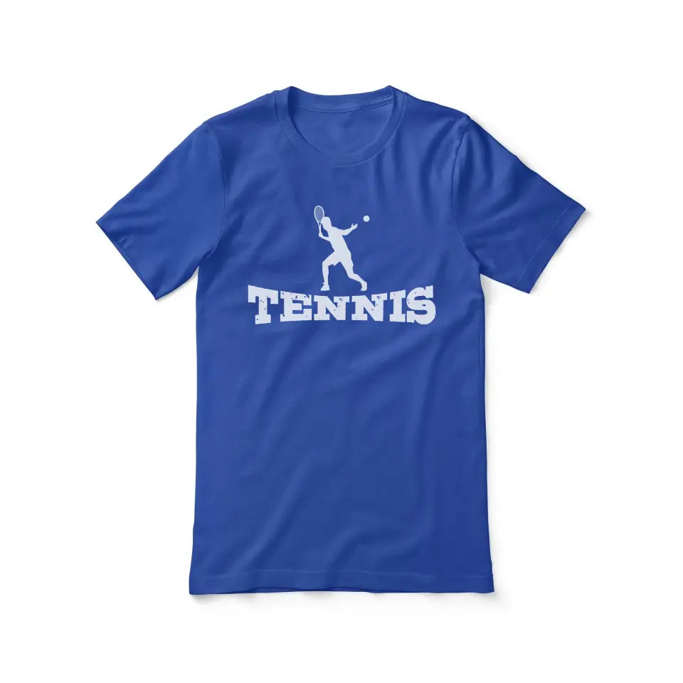 basic tennis with tennis player icon on a unisex t-shirt with a white graphic