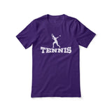 basic tennis with tennis player icon on a unisex t-shirt with a white graphic