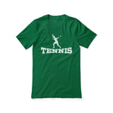 basic tennis with tennis player icon on a unisex t-shirt with a white graphic