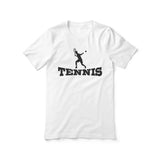 basic tennis with tennis player icon on a unisex t-shirt with a black graphic