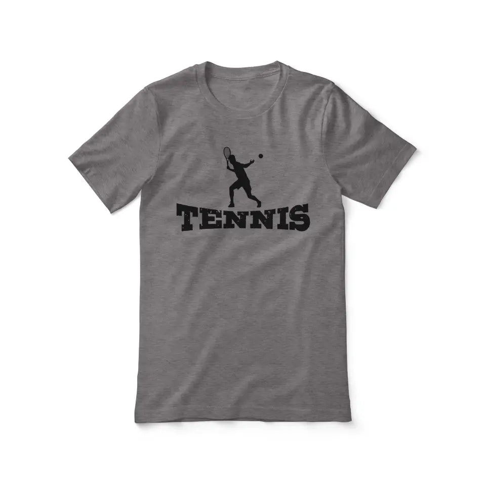 basic tennis with tennis player icon on a unisex t-shirt with a black graphic