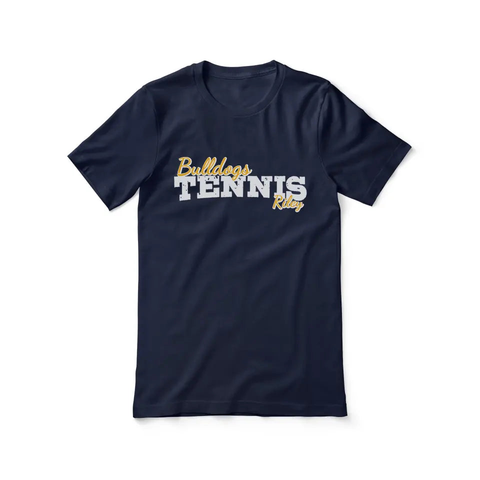 Custom Tennis Mascot and Tennis Player Name on a Unisex T-Shirt with a White Graphic