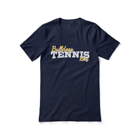 custom tennis mascot and tennis player name on a unisex t-shirt with a white graphic