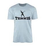 basic tennis with tennis player icon on a mens t-shirt with a black graphic