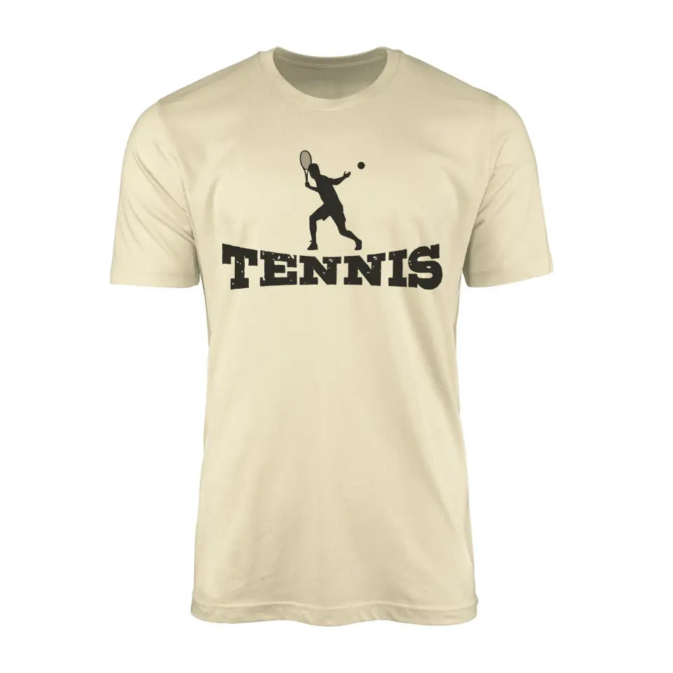 basic tennis with tennis player icon on a mens t-shirt with a black graphic