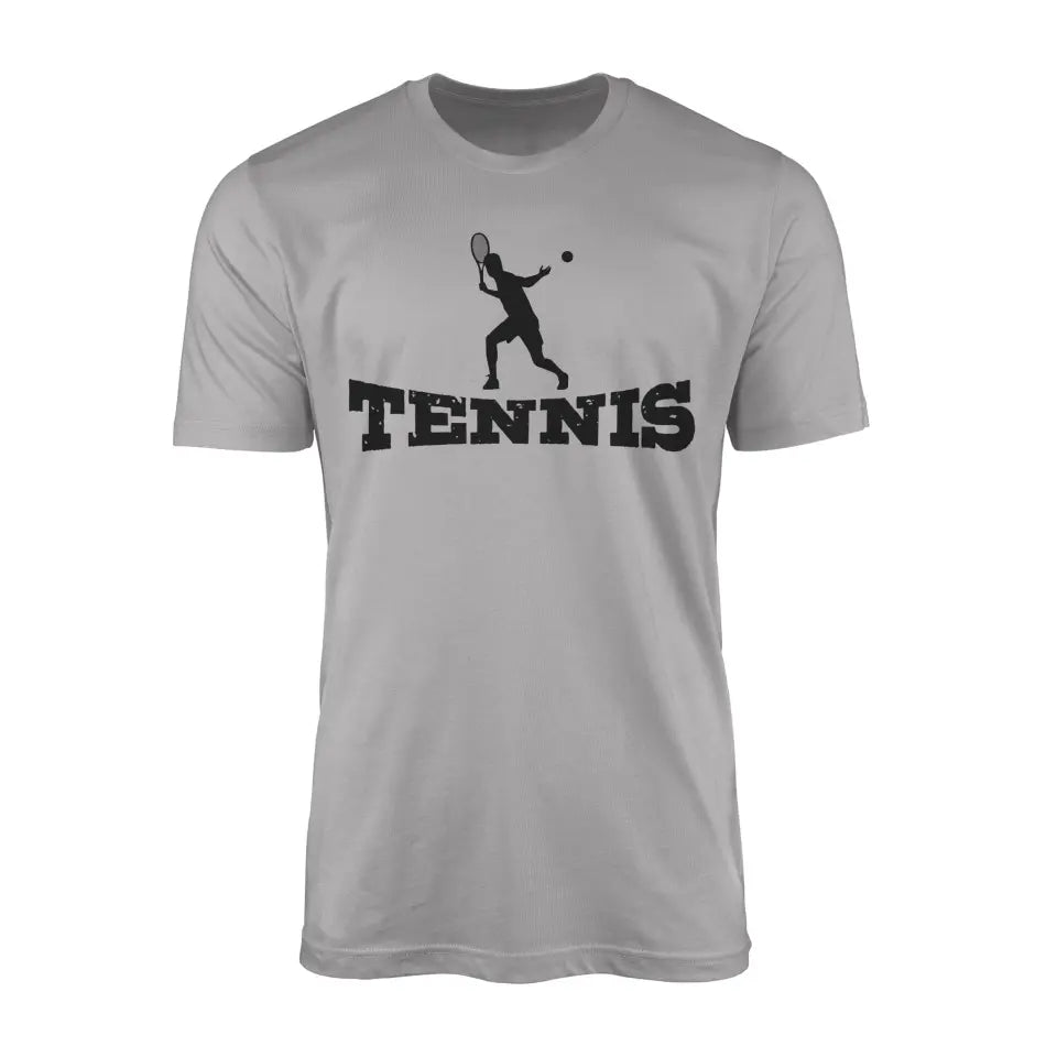 basic tennis with tennis player icon on a mens t-shirt with a black graphic