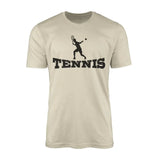 basic tennis with tennis player icon on a mens t-shirt with a black graphic