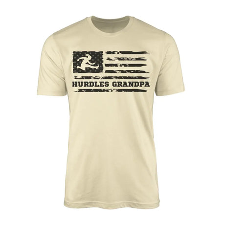 hurdles grandpa horizontal flag on a mens t-shirt with a black graphic