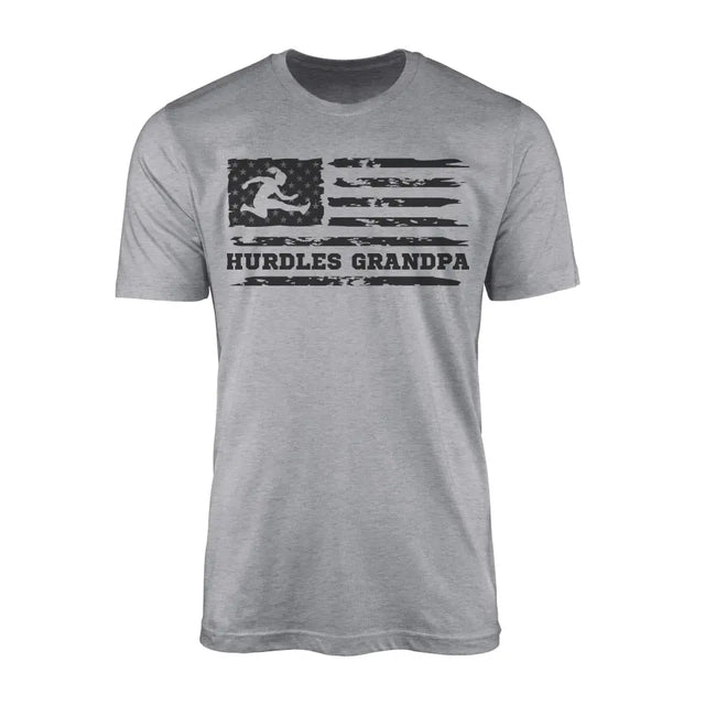 hurdles grandpa horizontal flag on a mens t-shirt with a black graphic