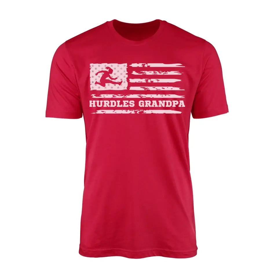 hurdles grandpa horizontal flag on a mens t-shirt with a white graphic