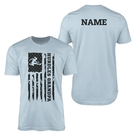 hurdles grandpa vertical flag with hurdler name on a mens t-shirt with a black graphic