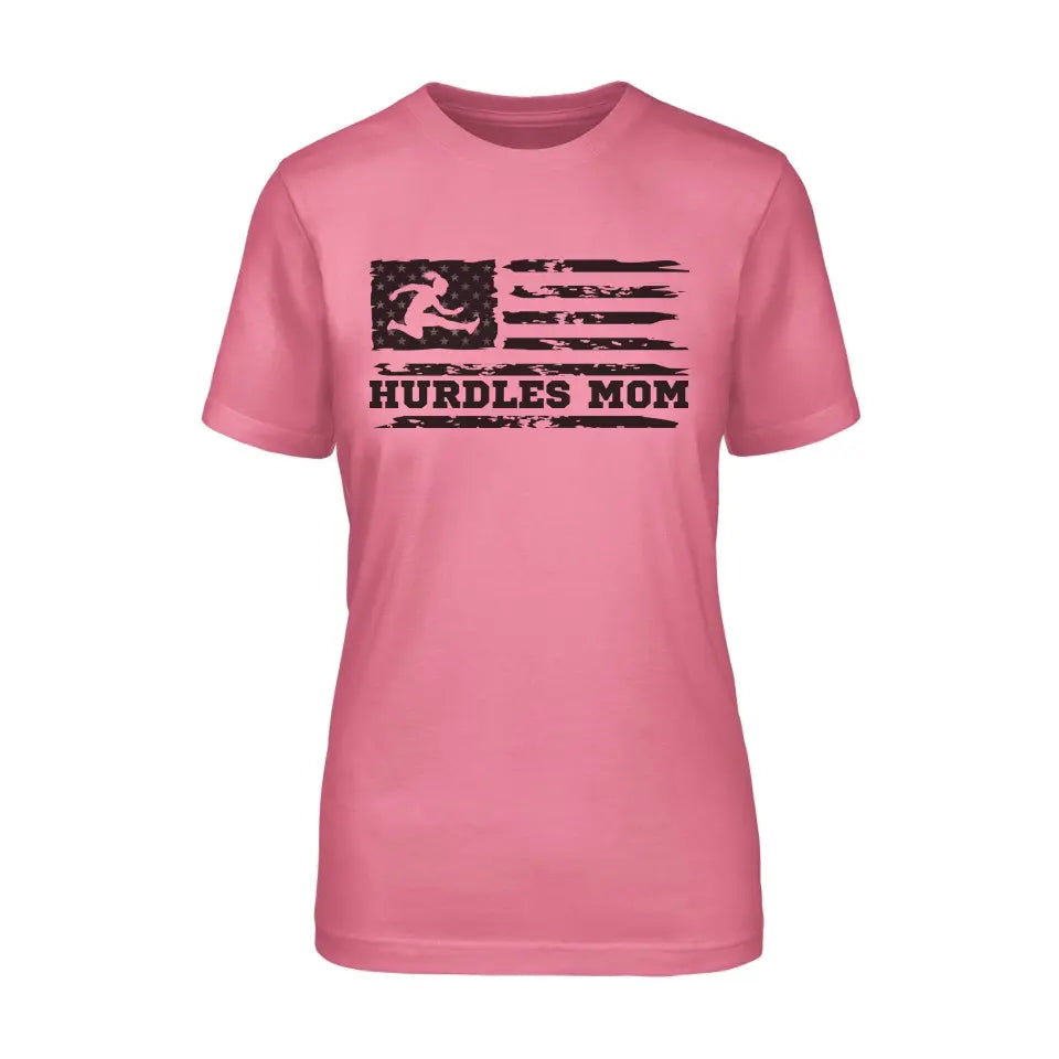 Hurdles Mom Horizontal Flag on a Unisex T-Shirt with a Black Graphic