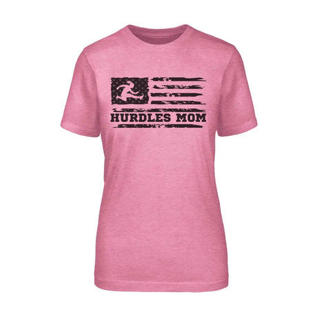 hurdles mom horizontal flag on a unisex t-shirt with a black graphic