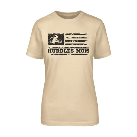 hurdles mom horizontal flag on a unisex t-shirt with a black graphic