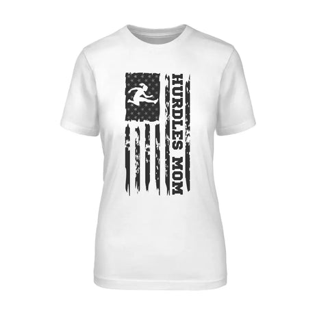 hurdles mom vertical flag on a unisex t-shirt with a black graphic