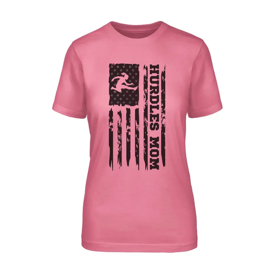 hurdles mom vertical flag on a unisex t-shirt with a black graphic