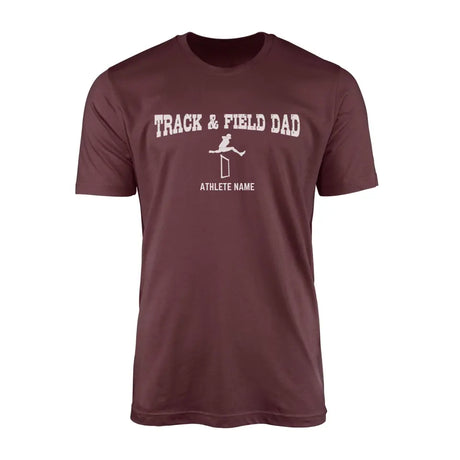 hurdles dad with hurdler icon and hurdler name on a mens t-shirt with a white graphic