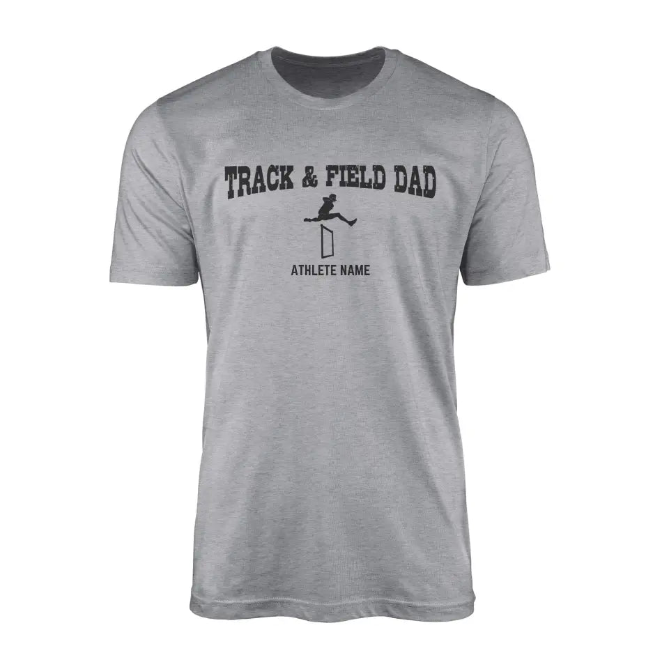 hurdles dad with hurdler icon and hurdler name on a mens t-shirt with a black graphic