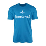 basic hurdles with hurdler icon on a mens t-shirt with a white graphic