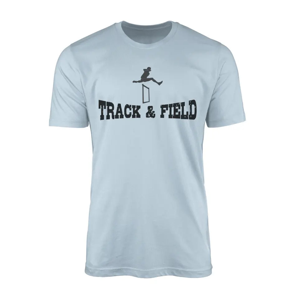 basic hurdles with hurdler icon on a mens t-shirt with a black graphic