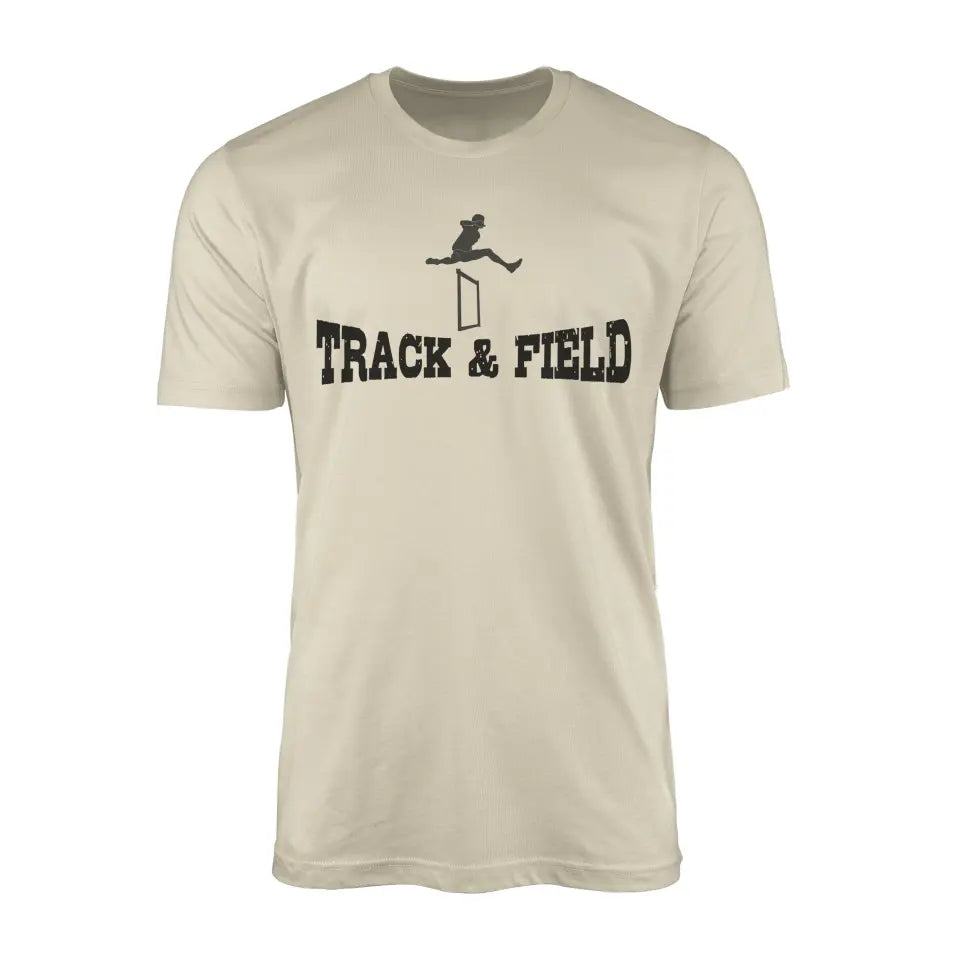 basic hurdles with hurdler icon on a mens t-shirt with a black graphic