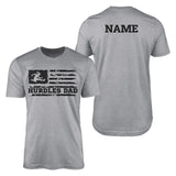 hurdles dad horizontal flag with hurdler name on a mens t-shirt with a black graphic