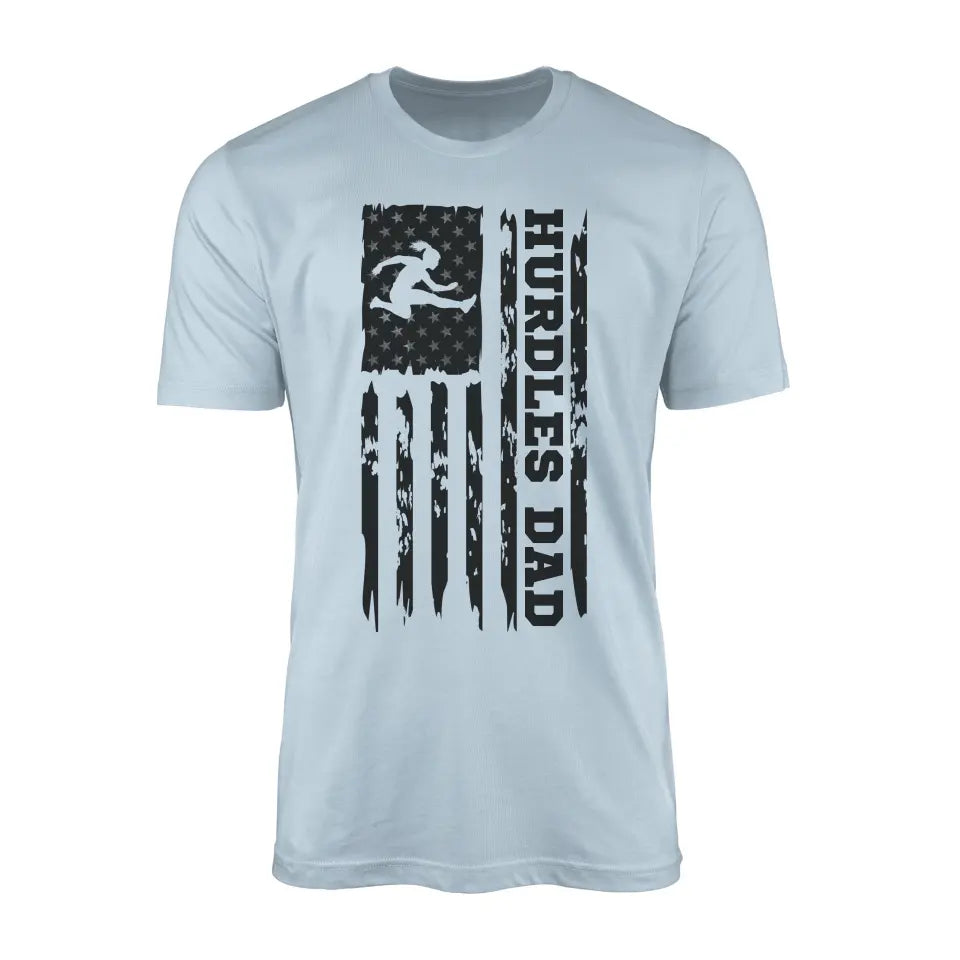 hurdles dad vertical flag on a mens t-shirt with a black graphic