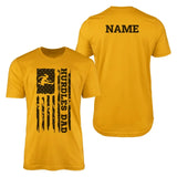 hurdles dad vertical flag with hurdler name on a mens t-shirt with a black graphic