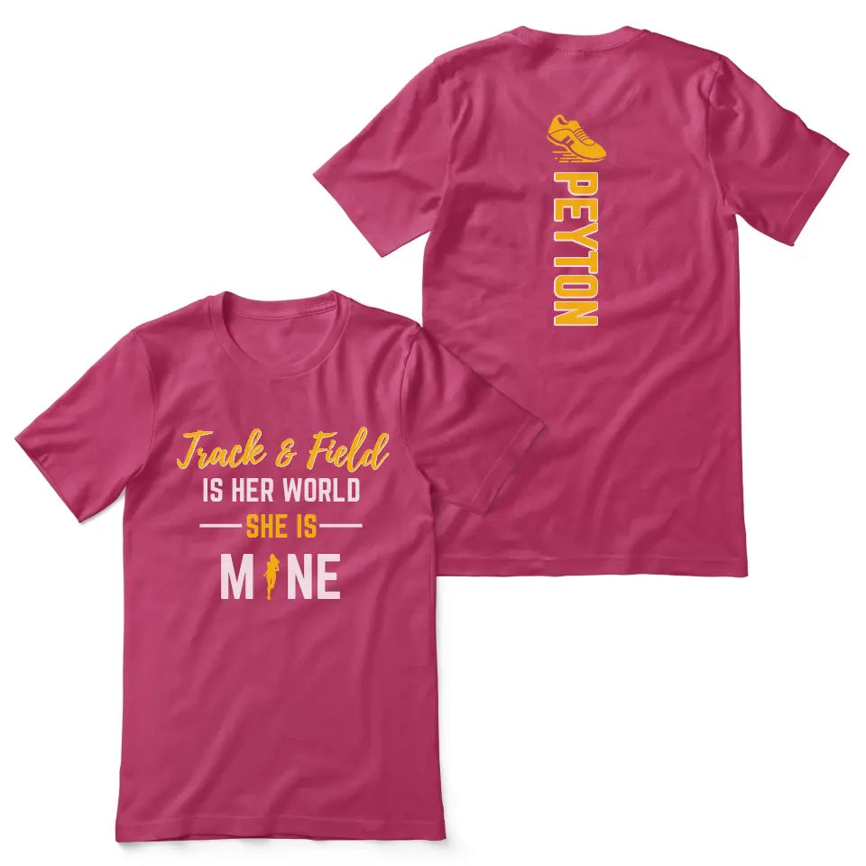 pole vault is her world she is mine with pole vaulter name on a unisex t-shirt