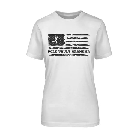 pole vault grandma horizontal flag on a unisex t-shirt with a black graphic