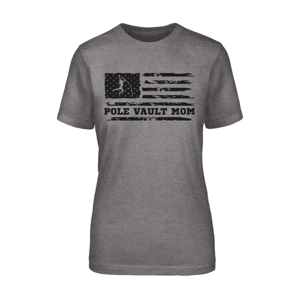 pole vault mom horizontal flag on a unisex t-shirt with a black graphic