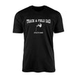 pole vault dad with pole vaulter icon and pole vaulter name on a mens t-shirt with a white graphic