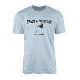 pole vault dad with pole vaulter icon and pole vaulter name on a mens t-shirt with a black graphic