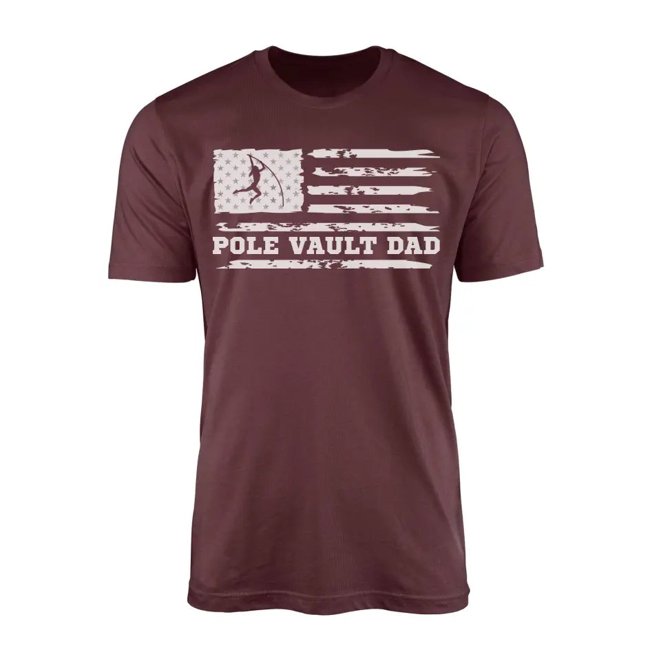 pole vault dad horizontal flag on a mens t-shirt with a white graphic