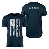 pole vault dad vertical flag with pole vaulter name on a mens t-shirt with a white graphic