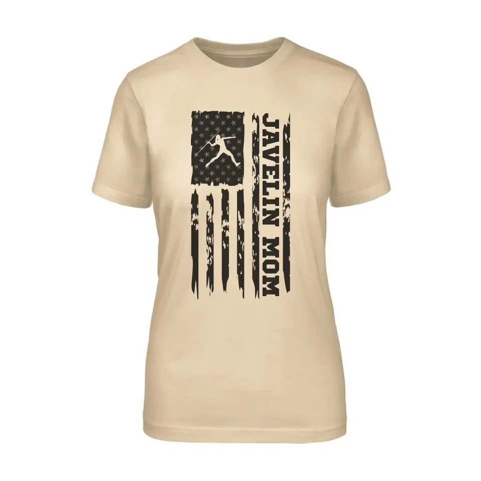 Javelin Mom Vertical Flag on a Unisex T-Shirt with a Black Graphic