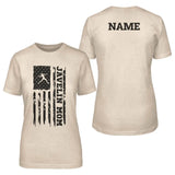 javelin mom vertical flag with javelin thrower name on a unisex t-shirt with a black graphic