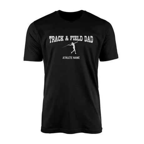 javelin dad with javelin thrower icon and javelin thrower name on a mens t-shirt with a white graphic