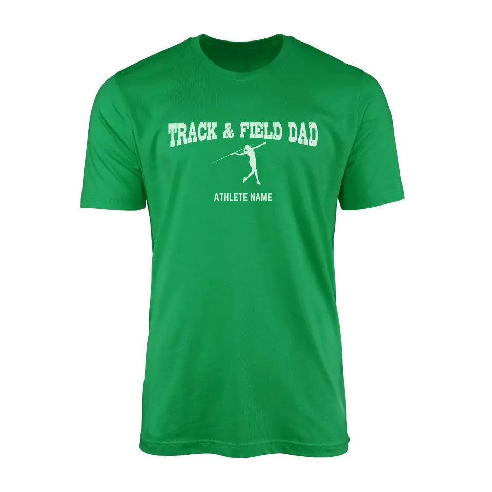 javelin dad with javelin thrower icon and javelin thrower name on a mens t-shirt with a white graphic