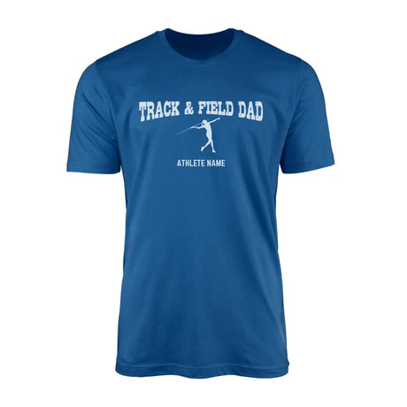 javelin dad with javelin thrower icon and javelin thrower name on a mens t-shirt with a white graphic