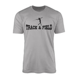 basic javelin with javelin thrower icon on a mens t-shirt with a black graphic