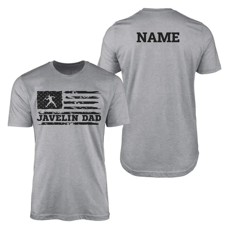 javelin dad horizontal flag with javelin thrower name on a mens t-shirt with a black graphic