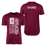 Javelin Dad Vertical Flag With Javelin Thrower Name on a Men's T-Shirt with a White Graphic