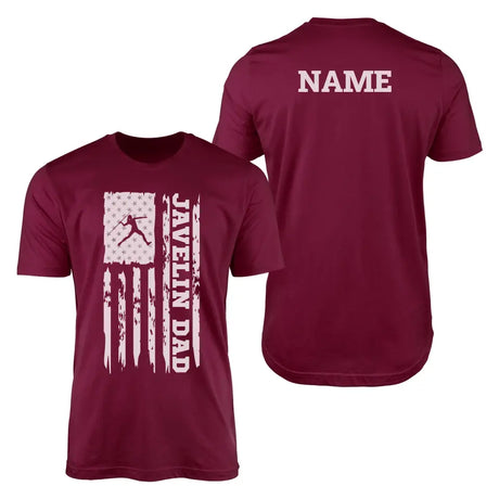 javelin dad vertical flag with javelin thrower name on a mens t-shirt with a white graphic