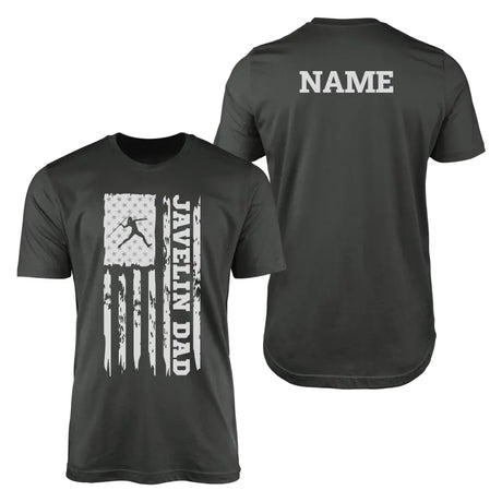 javelin dad vertical flag with javelin thrower name on a mens t-shirt with a white graphic