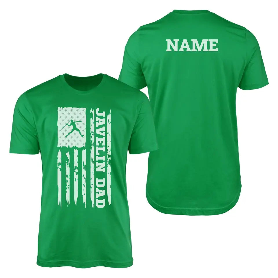 Javelin Dad Vertical Flag With Javelin Thrower Name on a Men's T-Shirt with a White Graphic