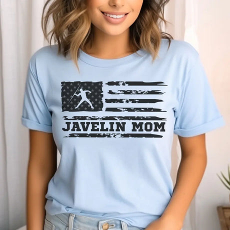 javelin mom horizontal flag on a unisex t-shirt with a black graphic