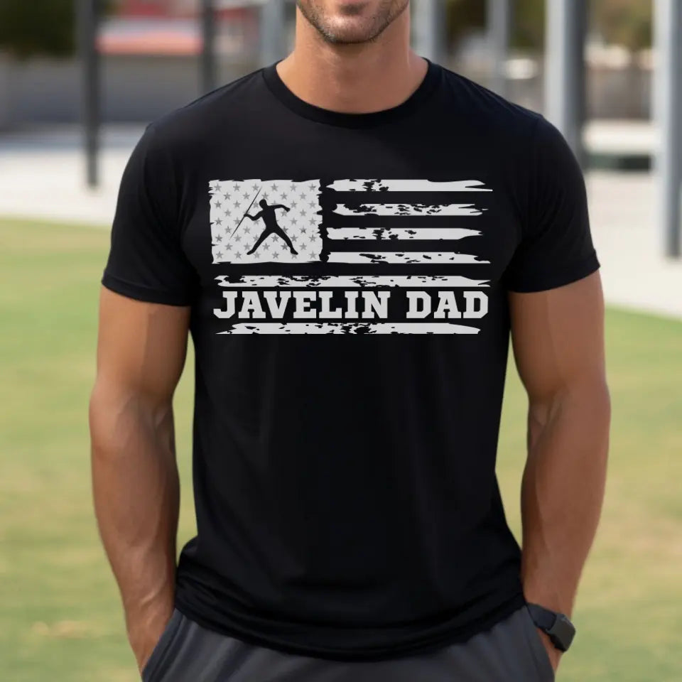 javelin dad horizontal flag on a mens t-shirt with a white graphic