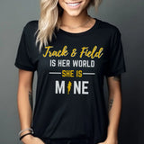 pole vault is her world she is mine on a unisex t-shirt