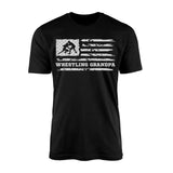 wrestling grandpa horizontal flag on a mens t-shirt with a white graphic